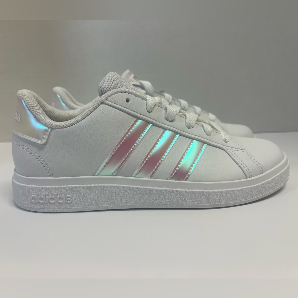 Big Kids' adidas Grand Court 2.0 with Iridescent Pink Stripes